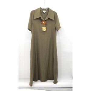 TUCKERNUCK SCOUT MAXI DRESS short sleeve brooch casual olive green MEDIUM